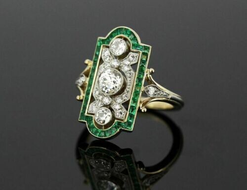Art Deco Style 2.50Ct Lab-Created Diamond & Emerald Engagement Ring 925 Silver