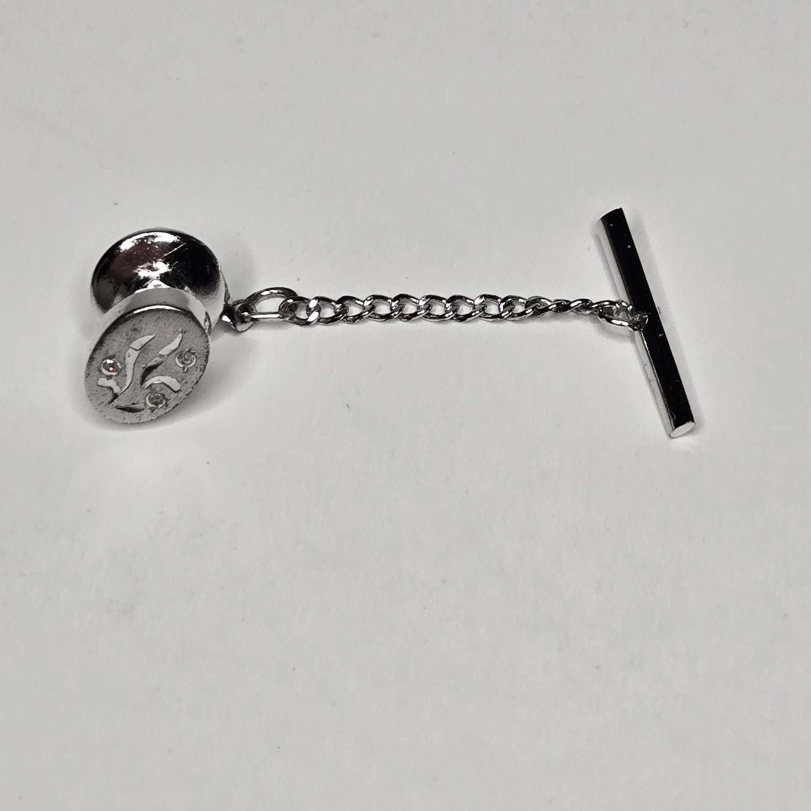 Vintage Anson Sterling Silver Tie Tack Modernist Abstract Rhinestone Pin T-Bar