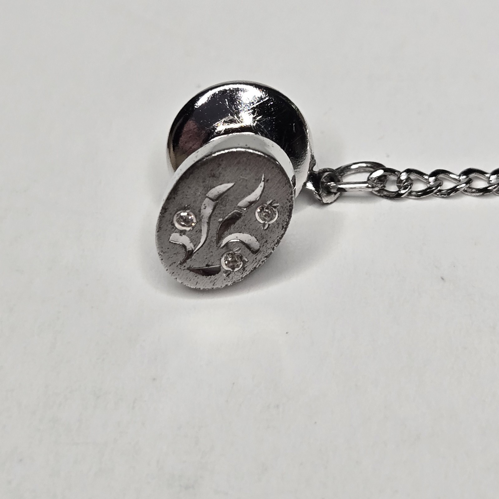 Vintage Anson Sterling Silver Tie Tack Modernist Abstract Rhinestone Pin T-Bar