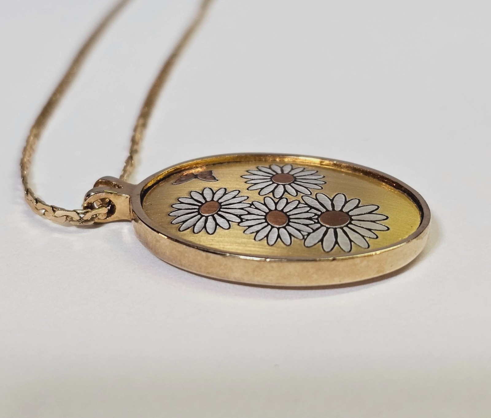 Vtg Goldtone REED & BARTON DAMASCENE APRIL DAISY Butterfly Chain Necklace 17.5in