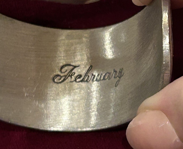 Vtg Salisbury Pewter Etched Floral Violets Pewter Cuff Bracelet “February” Sz M