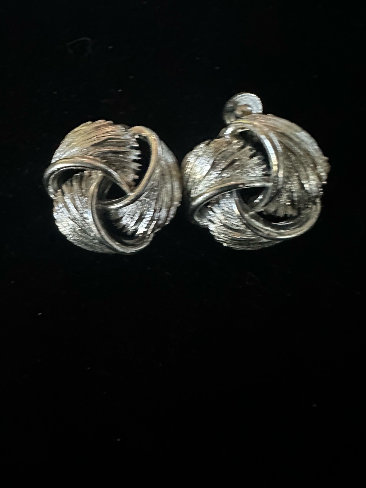 Vintage Lisner Earrings Rhodium Plated Screw Back Knot Shape