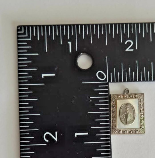 VINTAGE CATHOLIC Marcasite & Mother of Pearl Sterling Silver Pendant/Charm