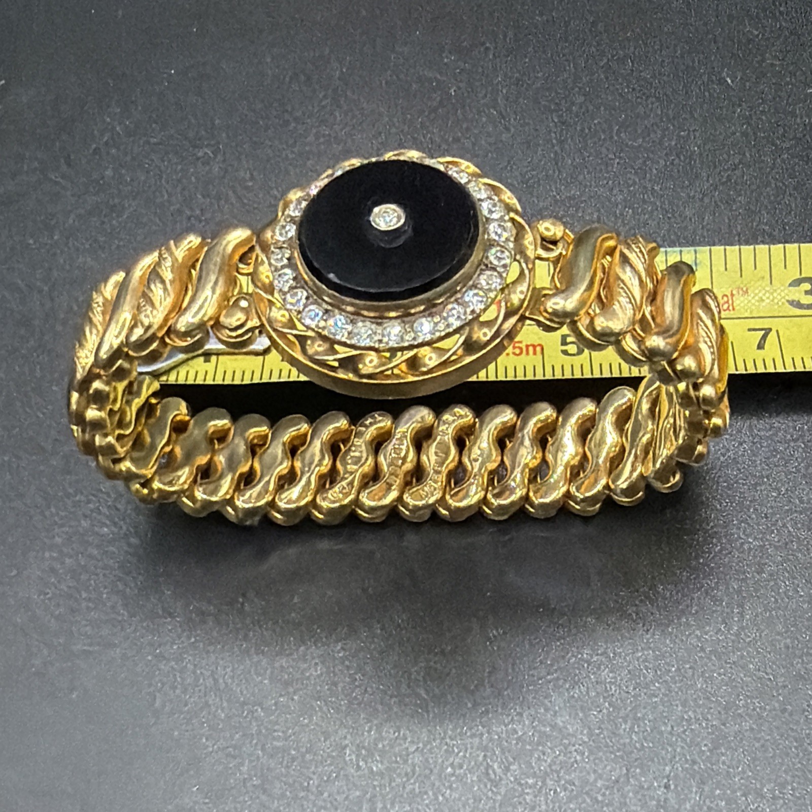 Antique DFB Co Carmen BLK Onyx Sweetheart Locket Expansion Bracelet Exceptional
