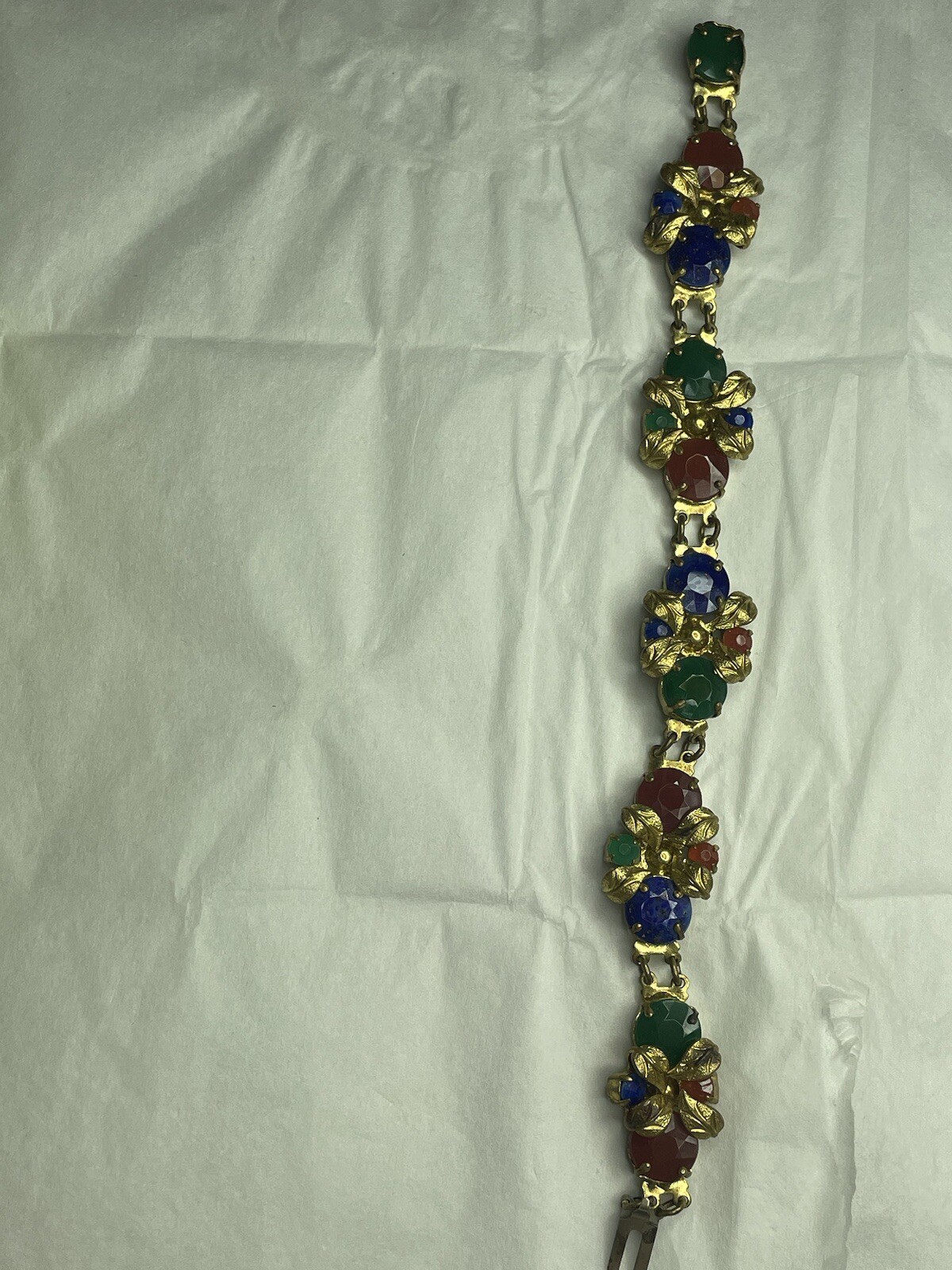 Vintage 1930’s Faceted Czech Glass- Gilt Metal Faux Gemstone SIGNED
