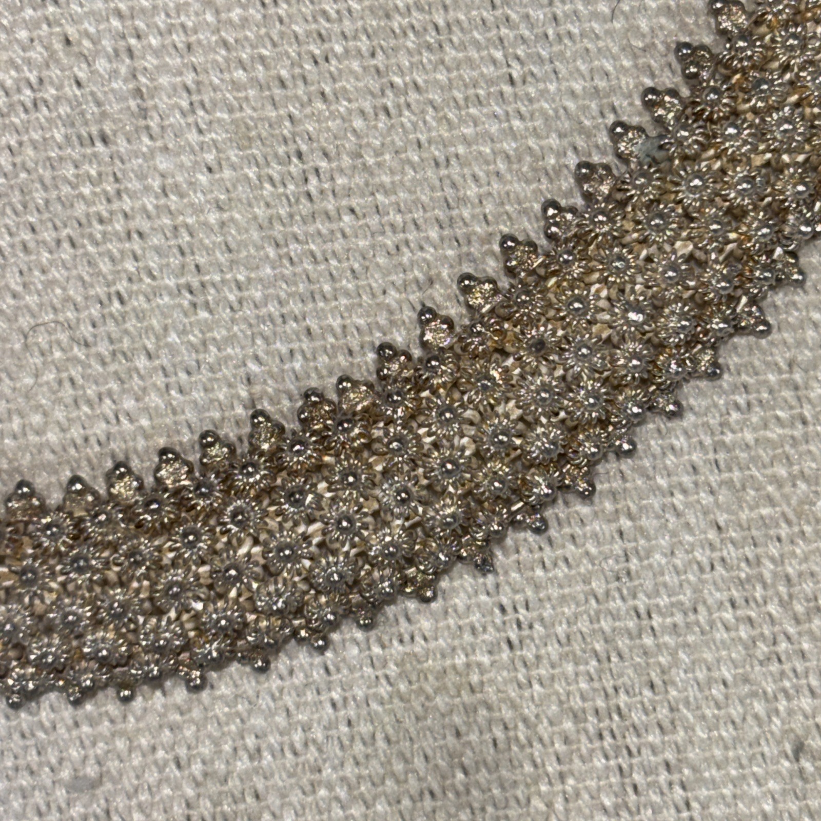 Vintage Sterling Silver Flower Cannetille Choker Necklace 16”
