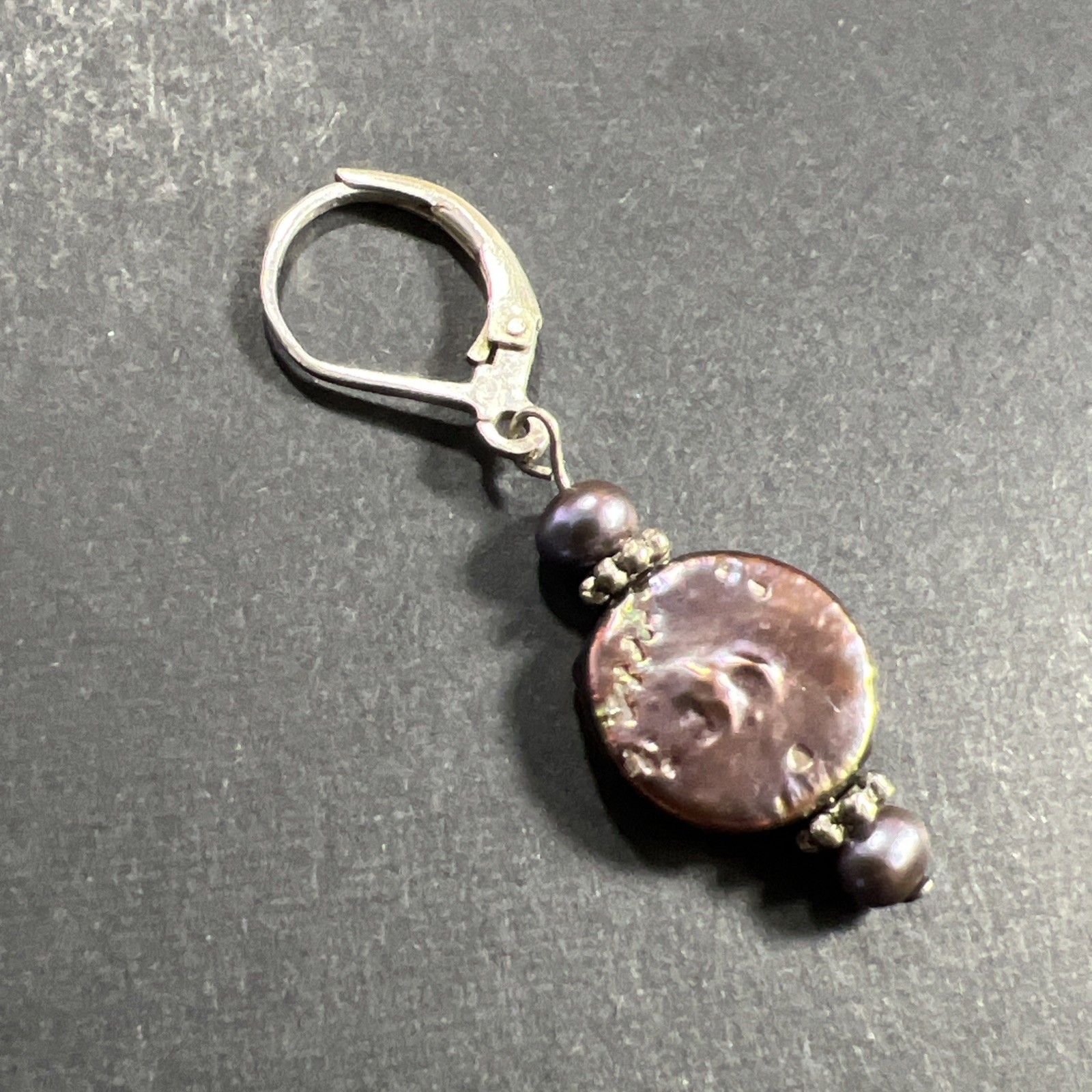 Purple Coin Pearl Sterling Silver 925 SINGLE Earring Dangle Drop Charm Vintage
