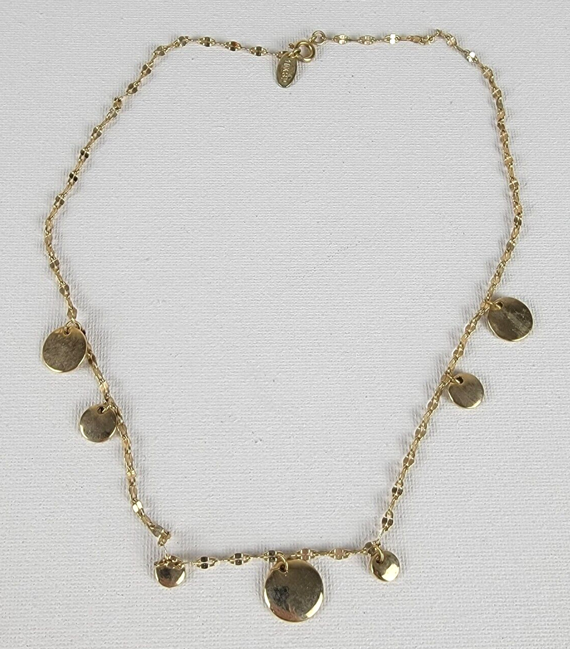 Vintage 18K Gold Plated Circle Charm Station Necklace 16″ Spring Ring Clasp