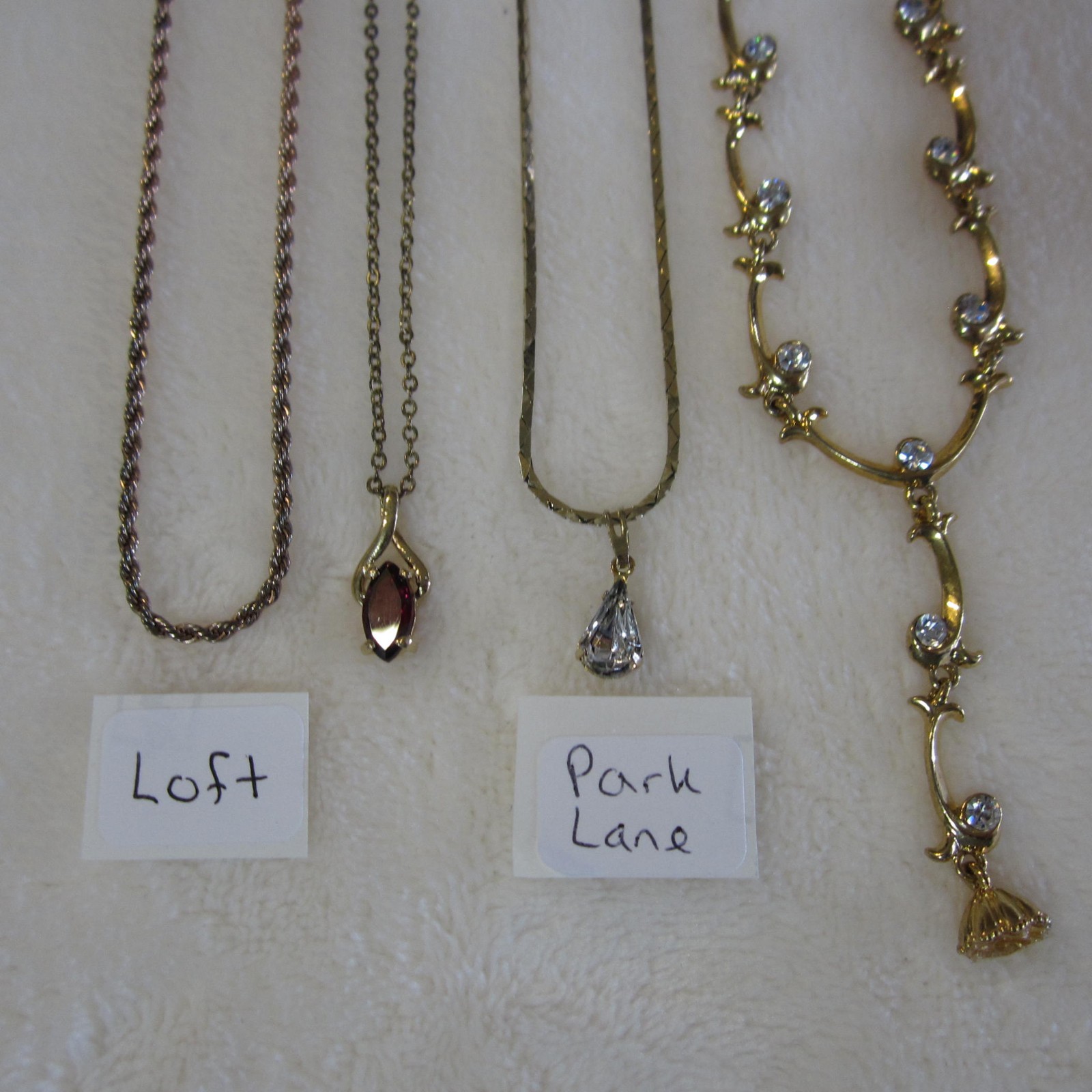 Lot of 4 Delicate Necklaces in Gold Tone, Park Lane, Loft Quality Rhinestones