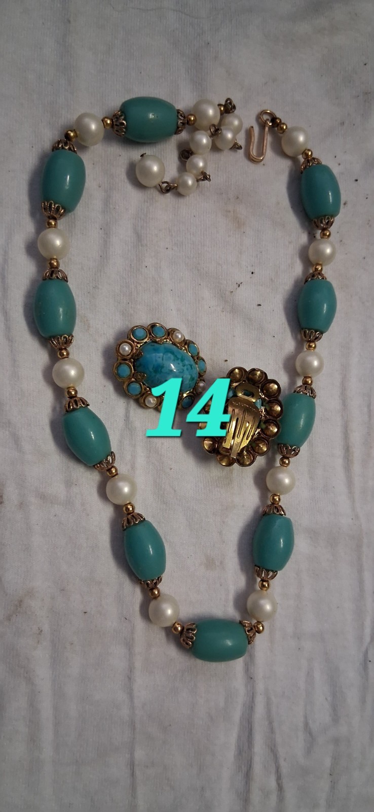 Vintage Costume Jewelry Mixed Lot 9pc Gold/Blue Necklace Brooch Earrings