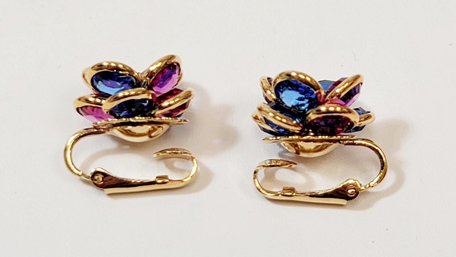 Swarovski Bezel Set Jewel Tone Crystal 3D Flower Earrings Vintage Multicolor