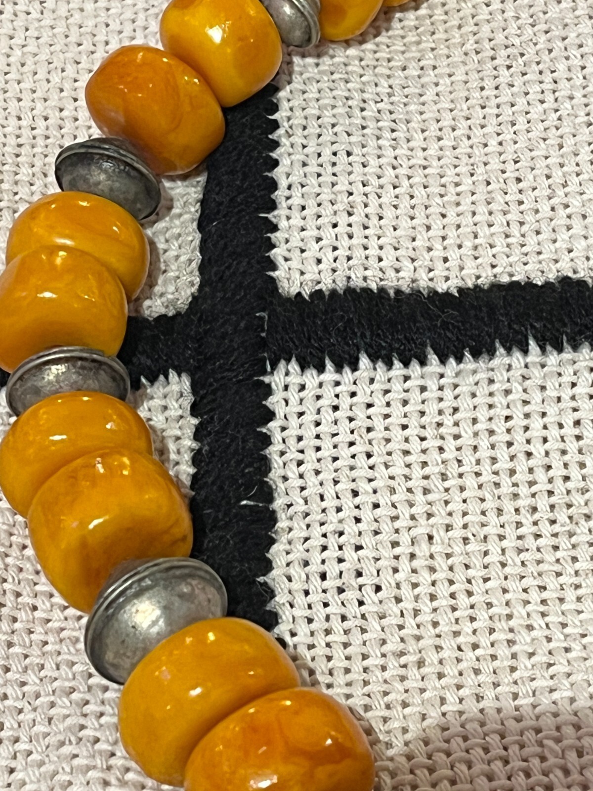 Berber necklace from Morocco with amber beads and antique Tuareg silver ball
