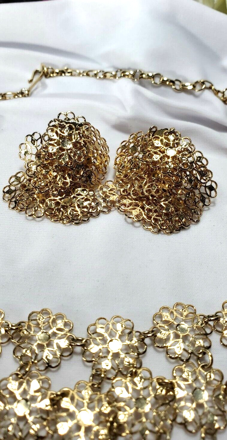Vintage Gold Vendome Bib Chain Necklace and Earring Set
