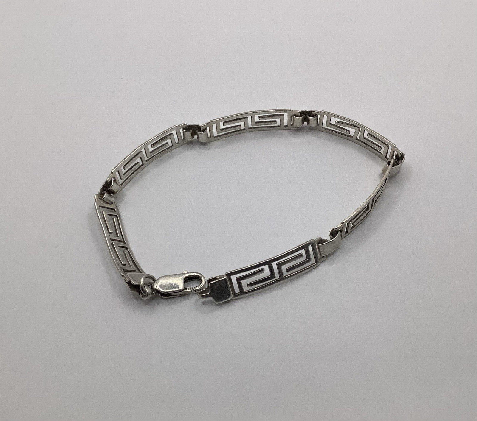 Vintage Signed MF 68 925 MEX Sterling Silver Greek Key Link Bracelet