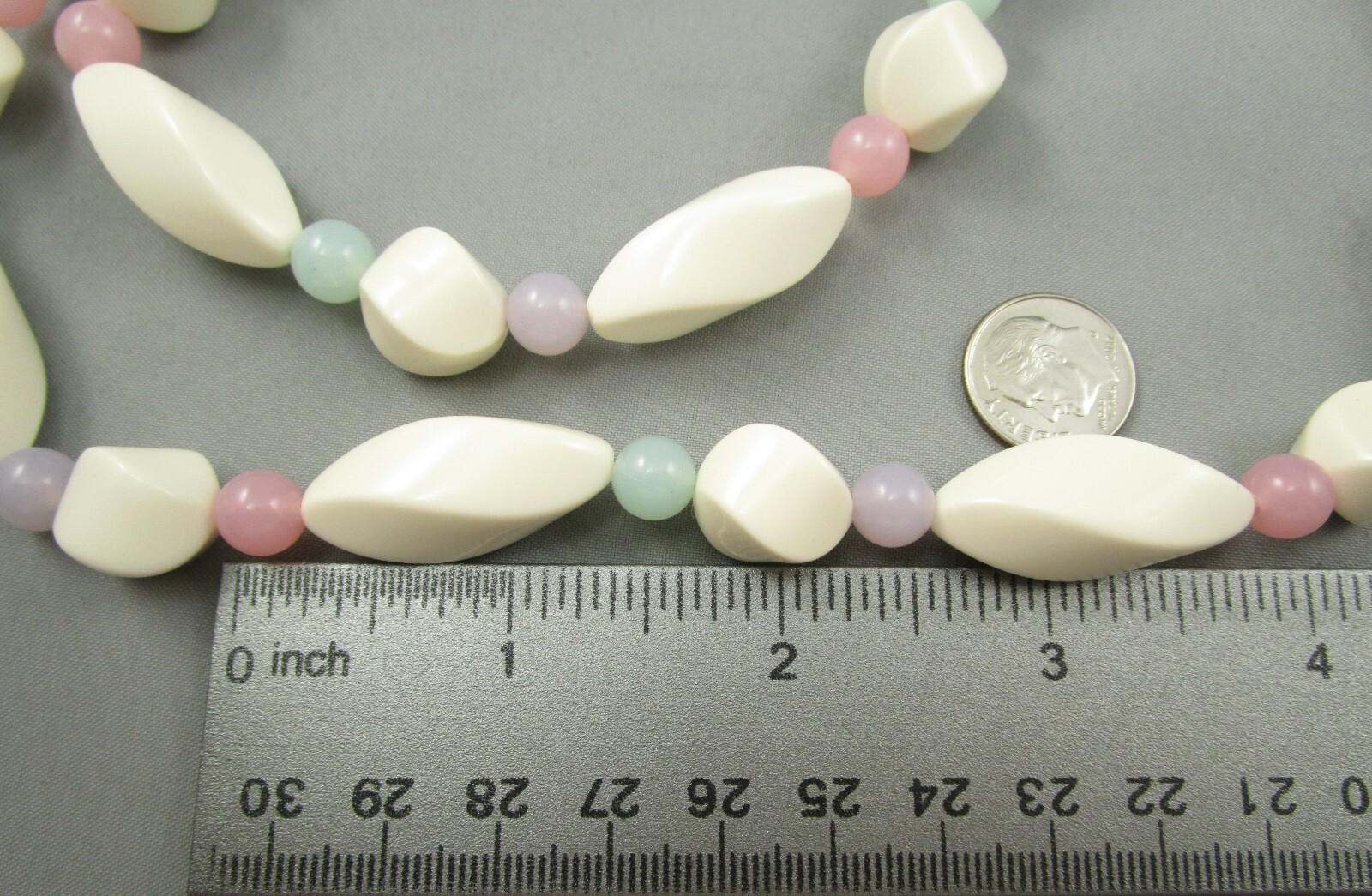 Vintage Well Made Cream pink, Green Purple Beaded Necklace #5208