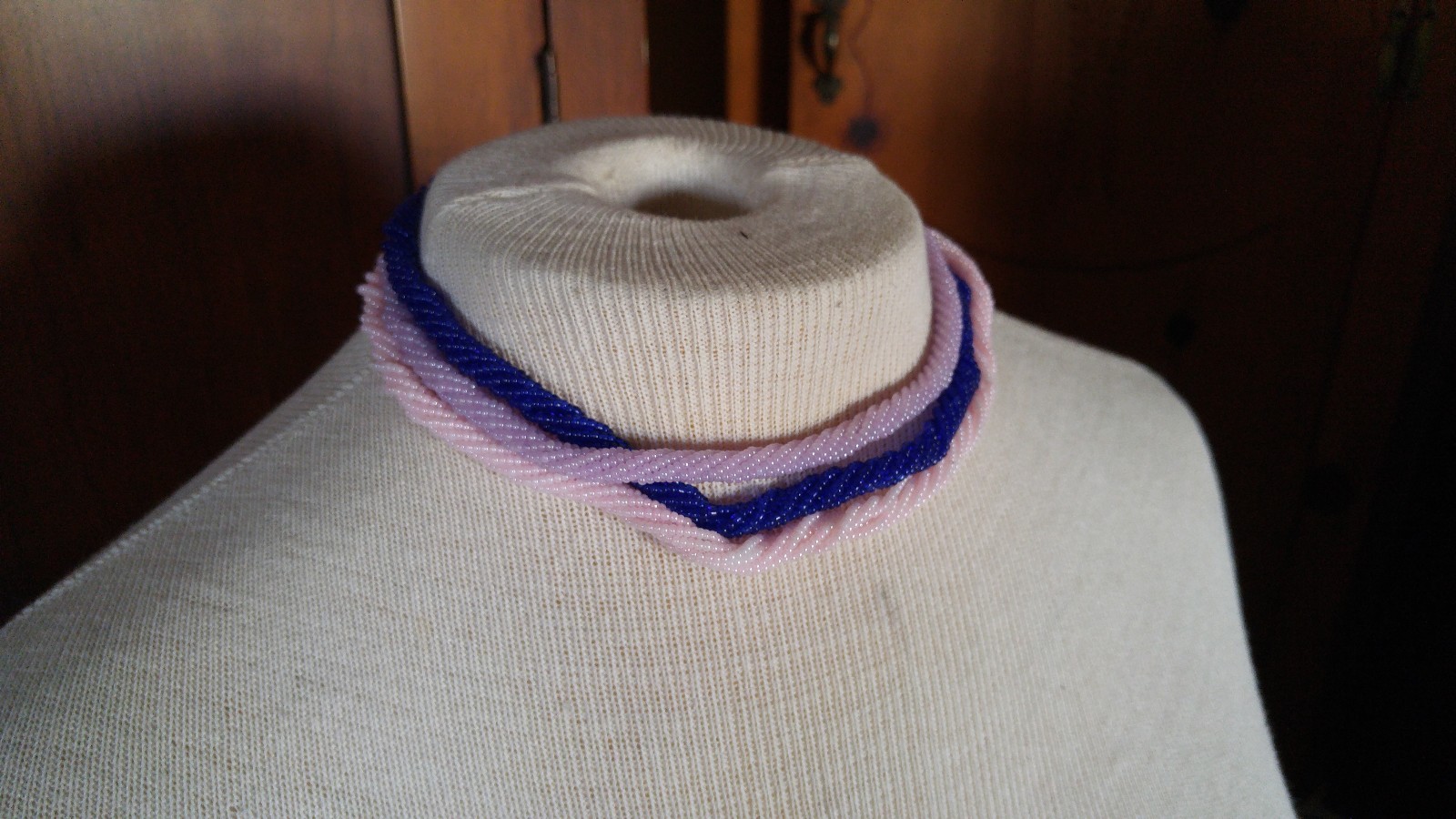 Vintage LOT 3 Necklace sead bead choker twist pink blue purple 16″ long