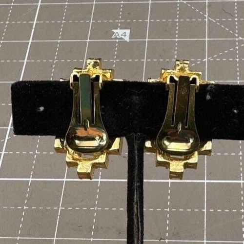 Vintage Orena Paris Earrings Geometric Gold Toned Clip 1 1/4″