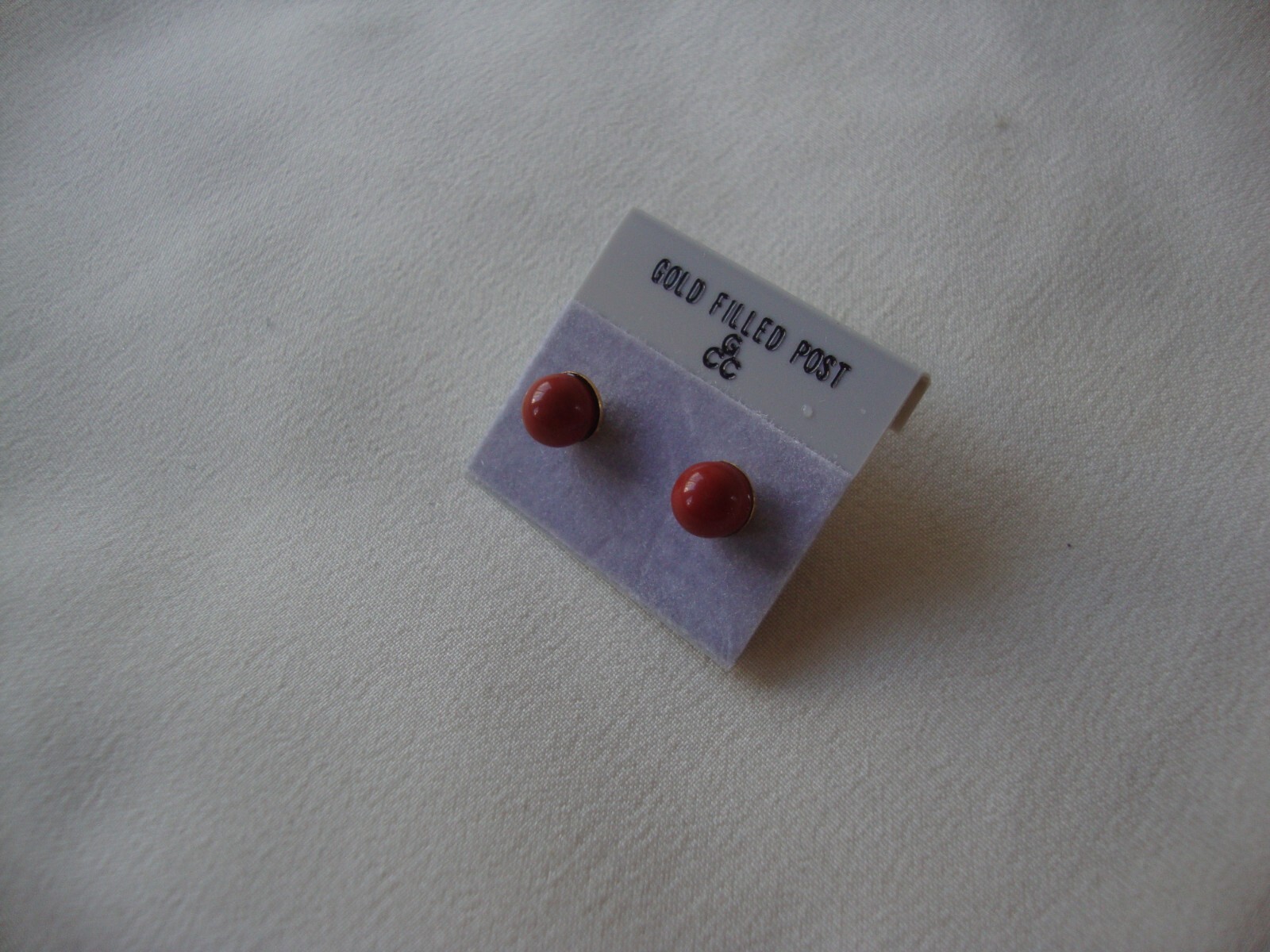 VINTAGE 1970s CLASSIC RED JASPER 6MM BALL GOLD FILLED POST STUD EARRINGS