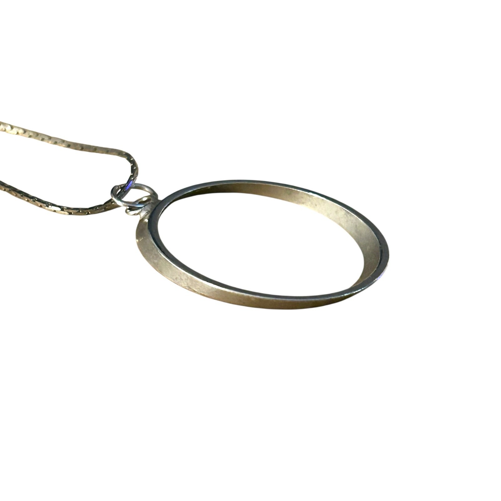 Vintage Silver Tone Minimal Oval Pendant Necklace