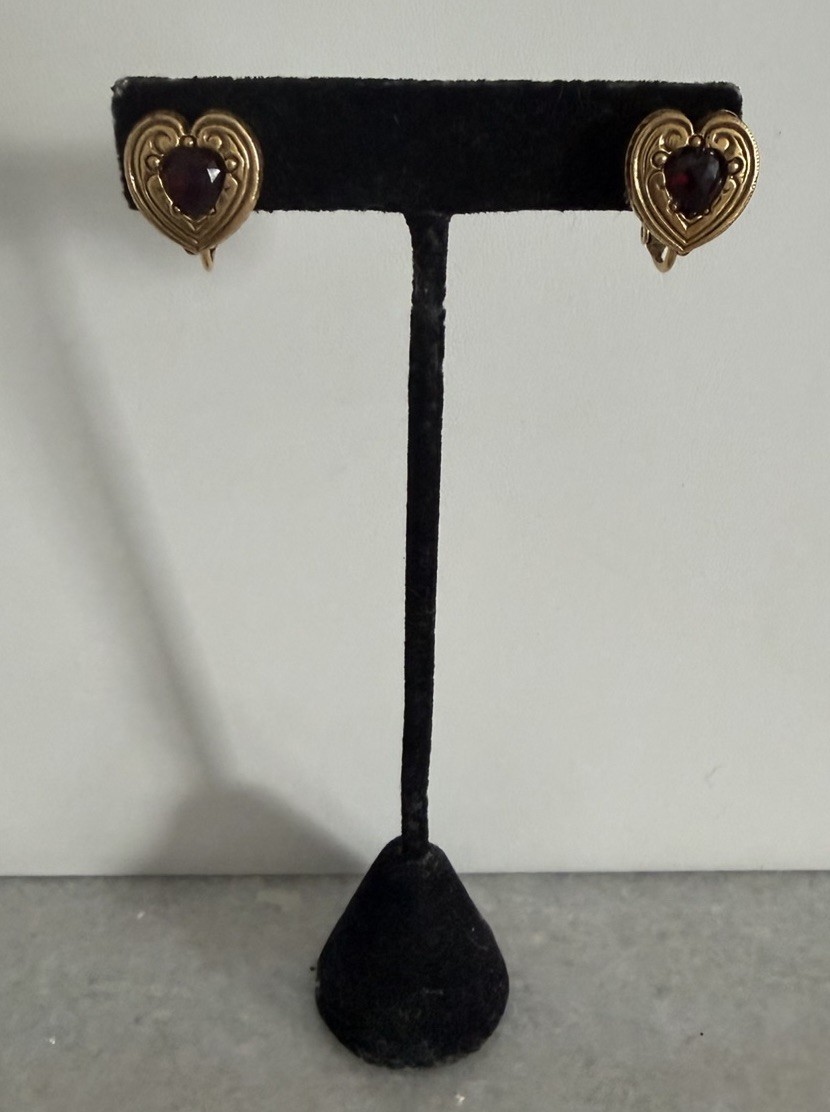 Vintage Goldette Heart Rhinestone Adjustable Clip On Earrings