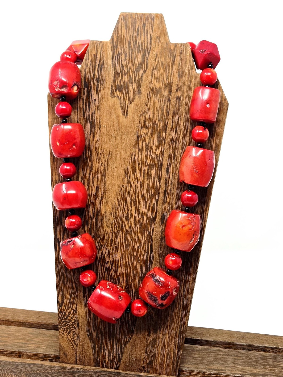 Vintage Red Coral Statement Necklace Sterling Silver Clasp Heavy Natural Coral