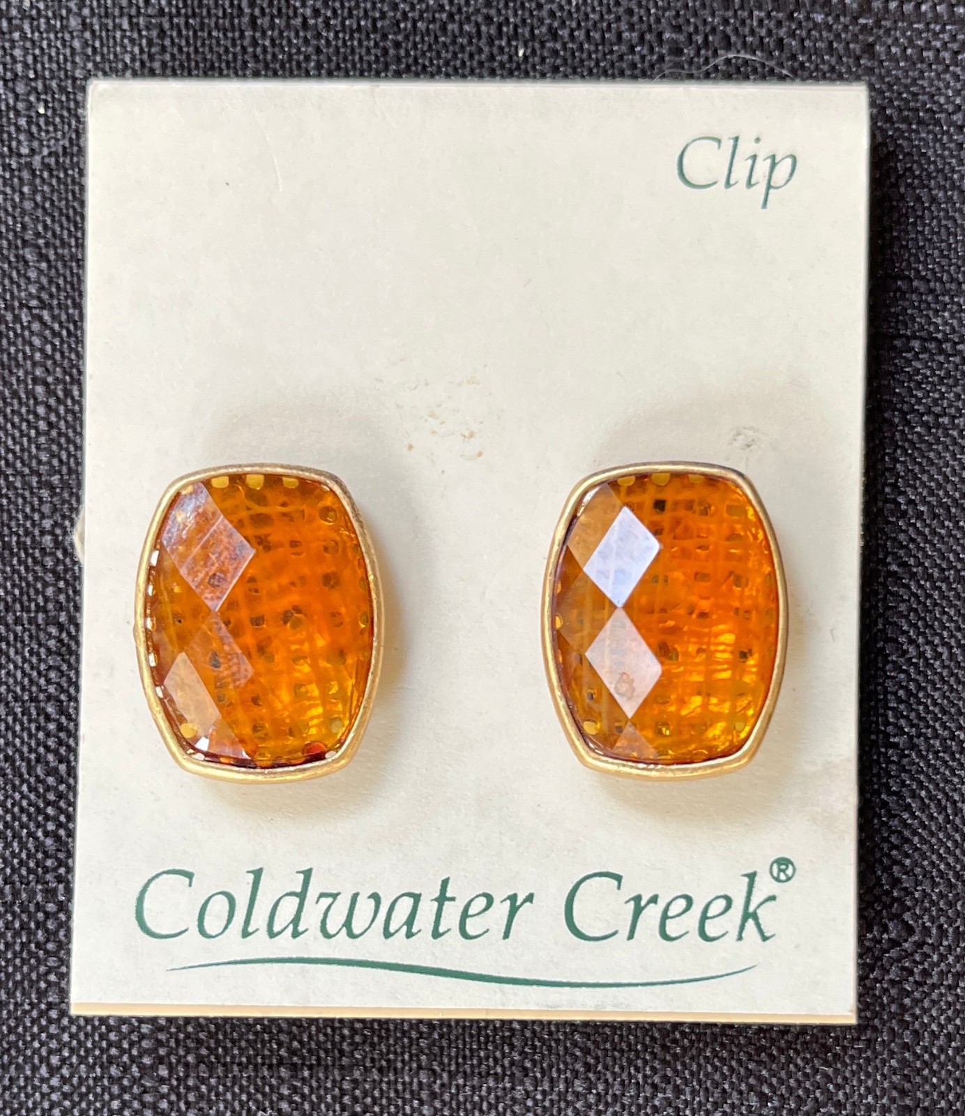 VINTAGE PAIR COLDWATER CREEK GOLD TONE ORANGE FAUX GEMSTONES CLIP ON EARRINGS