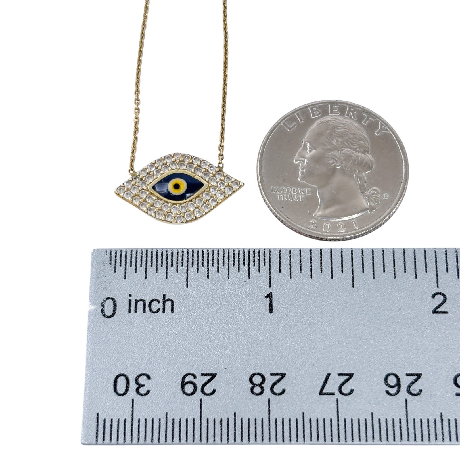 Vintage Gold-Tone Sterling Silver 925 Evil Eye Crystal Necklace 17″-18″