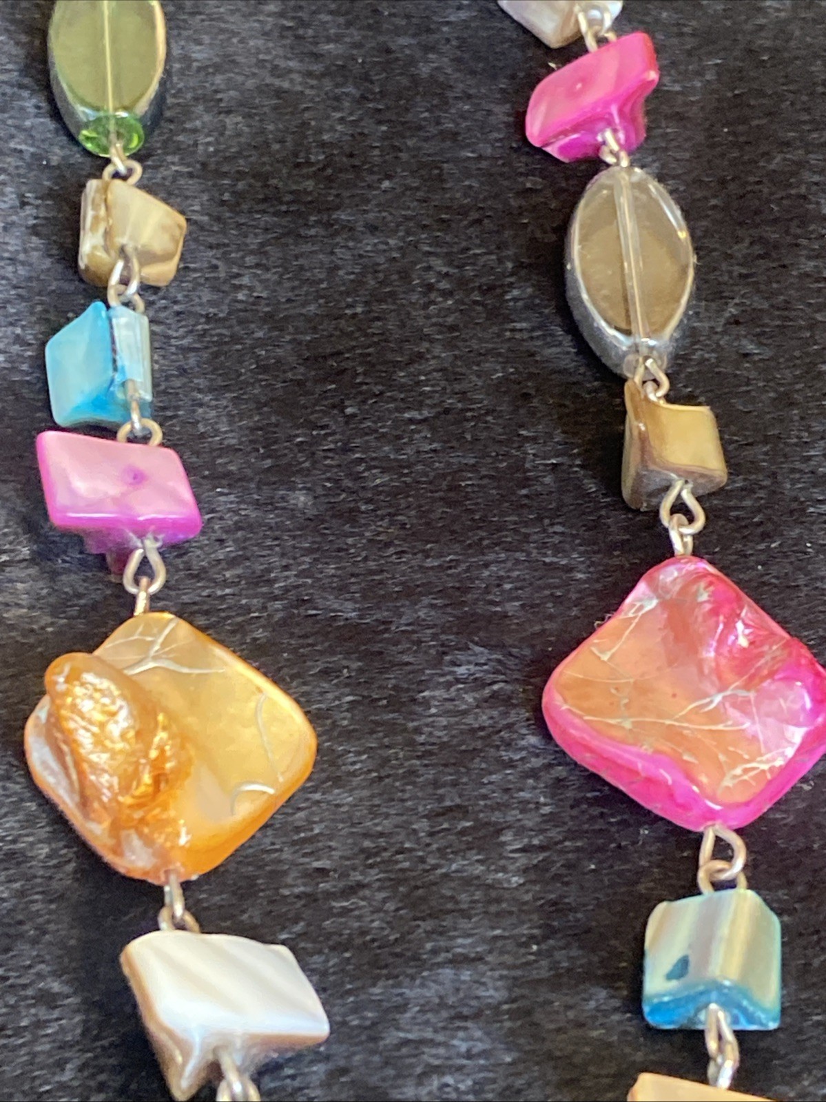 Necklace 38” Dyed Shells Veneer Multi Color Squares Dyed Shells Necklace