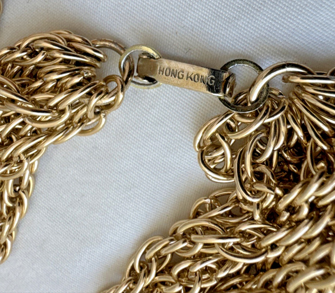 VTG Gold chain layers Yellow Daisy y2k 2000s Bib Necklace Stack Lot Hong Kong LC