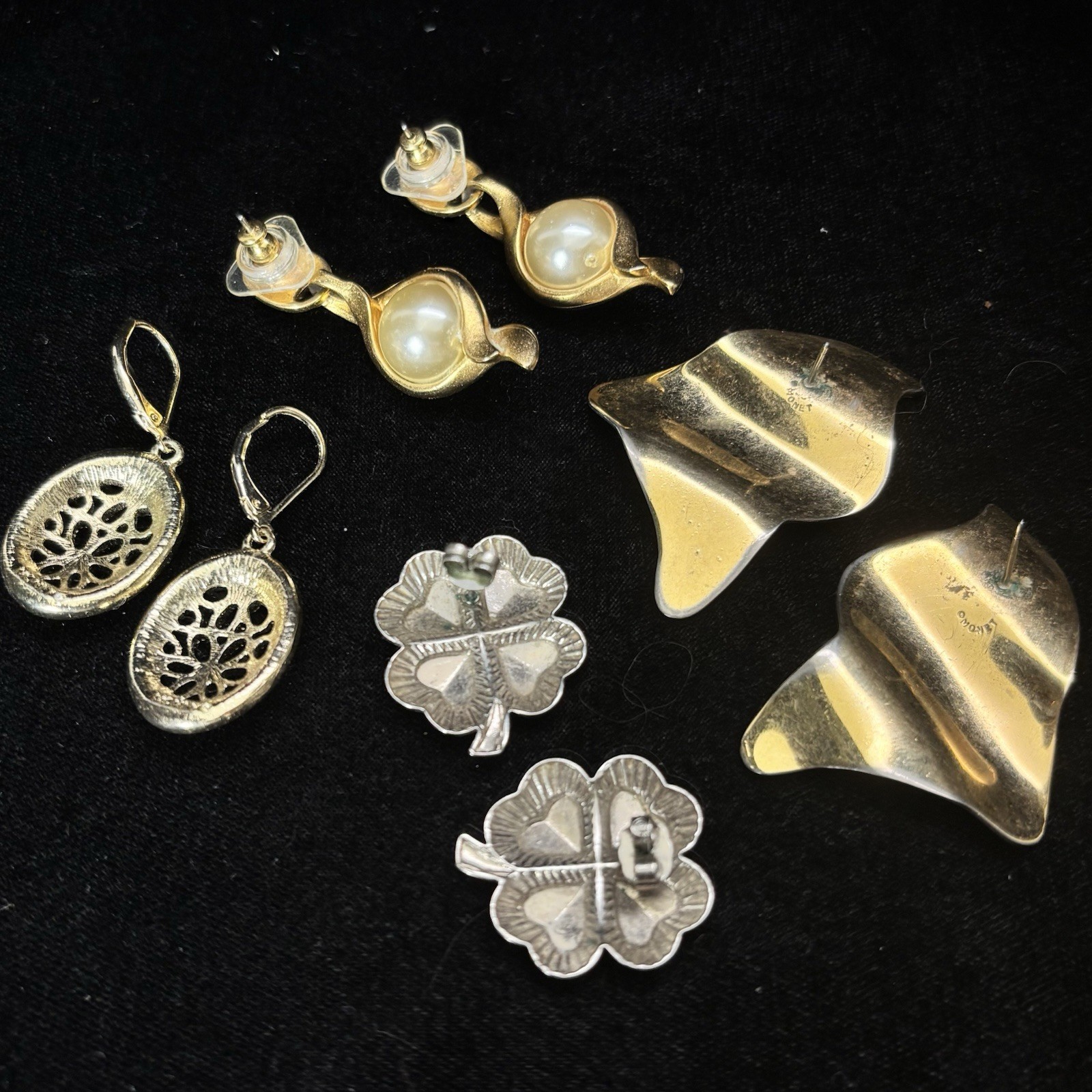 Vintage Earrings Lot Of 4 Monet Avon Rhinestone Gold Silver Tone 80s-90s