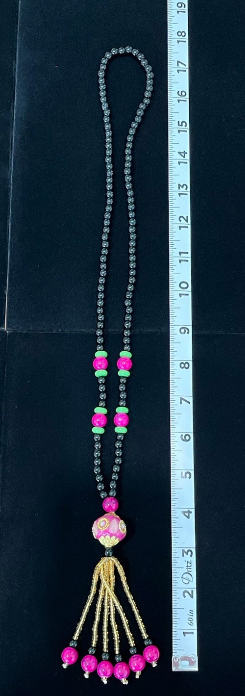 Vintage Long Handmade Glass Beaded Statement Necklace