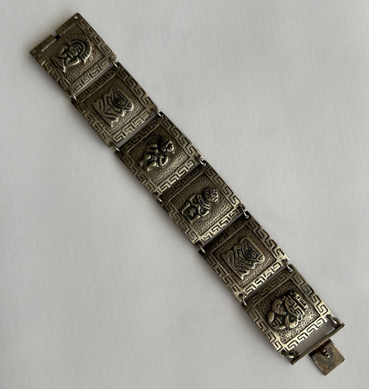 Vintage Silver Peru Panel Bracelet Ethnic Wide Heavy 7.25in 900 Plata 63.45g