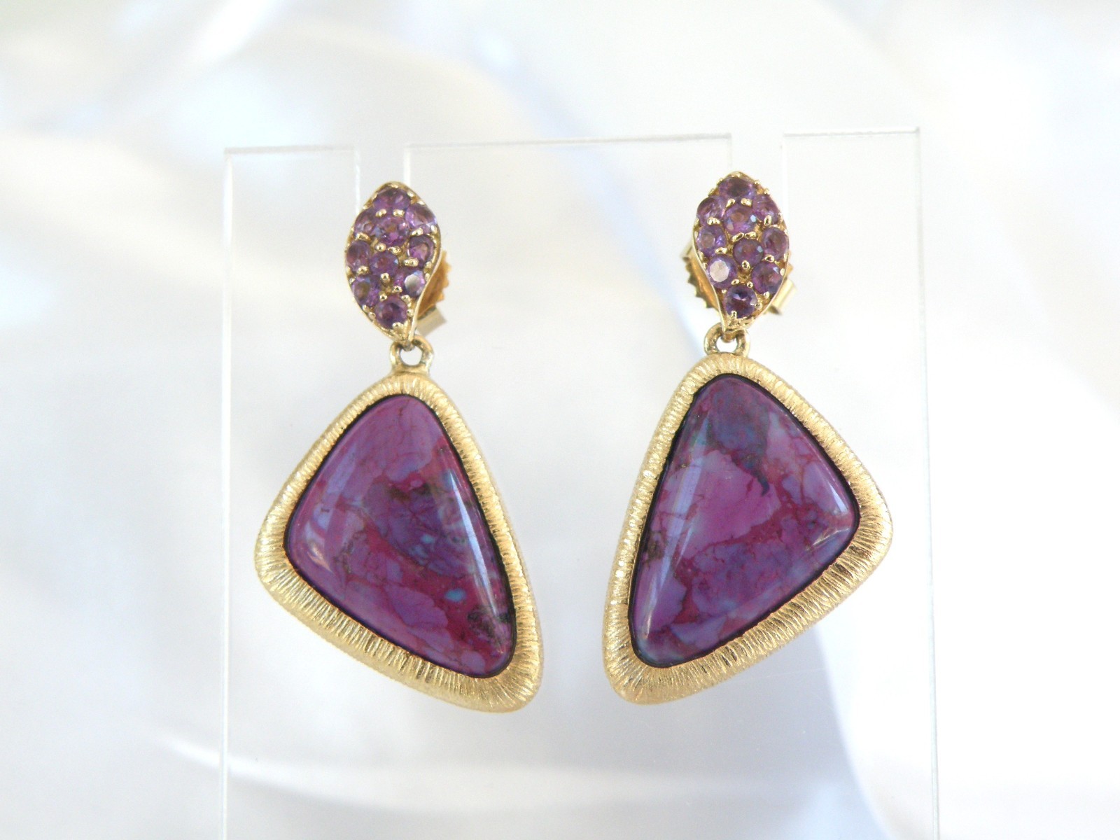 Gold on Sterling Silver 925 Purple Turquoise Amethyst Modern Dangle Earrings
