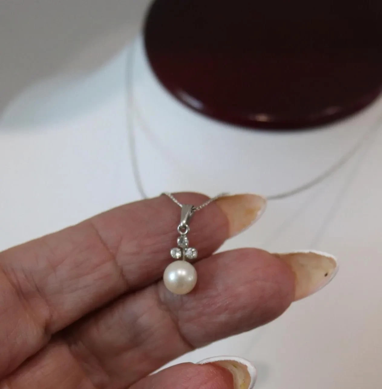 Vintage 12k White Gold Filled Cultured Pearl Topaz Pendant Earring Set See Video