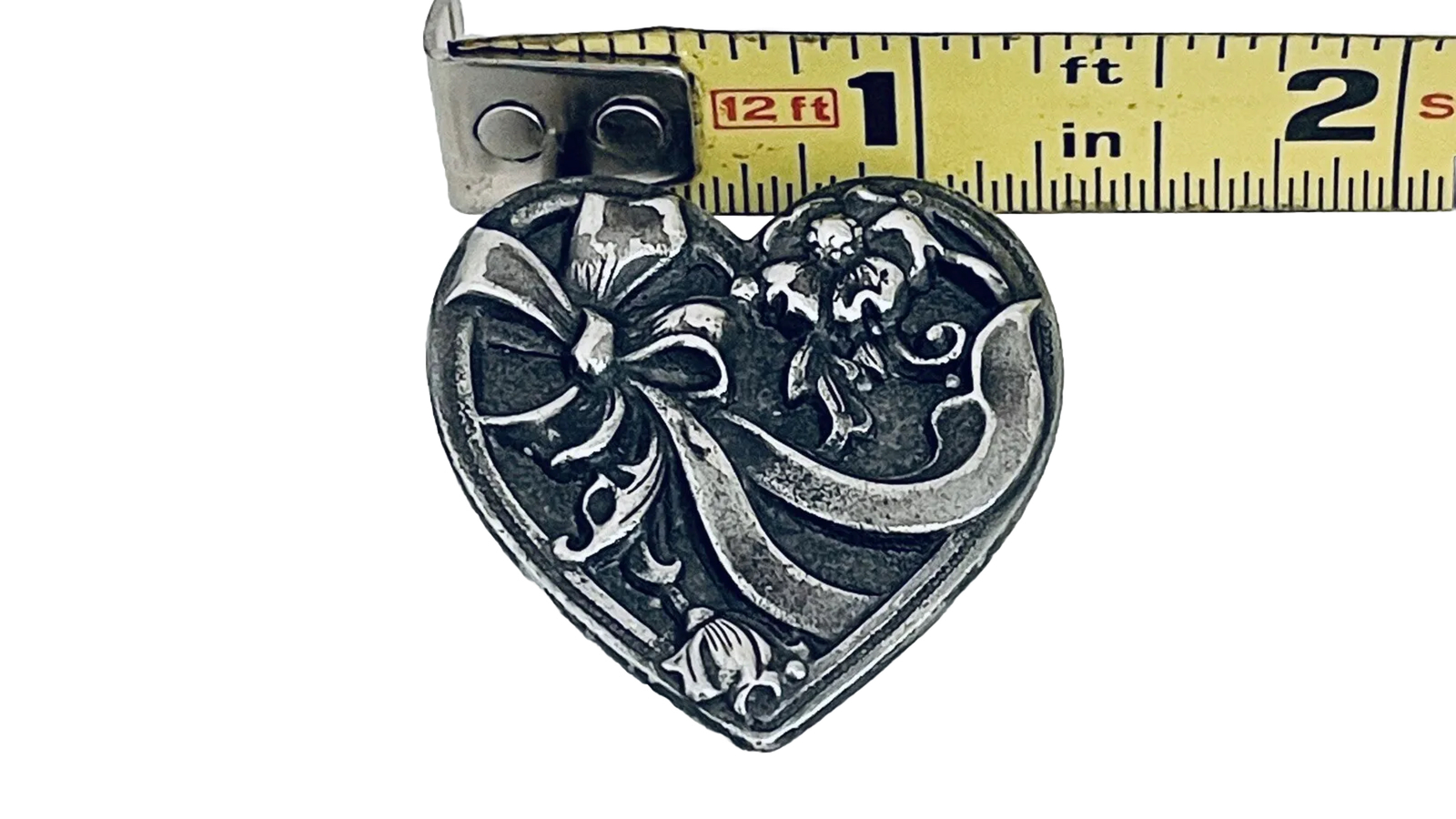 Vintage White Swan Pewter Heart Pin Brooch