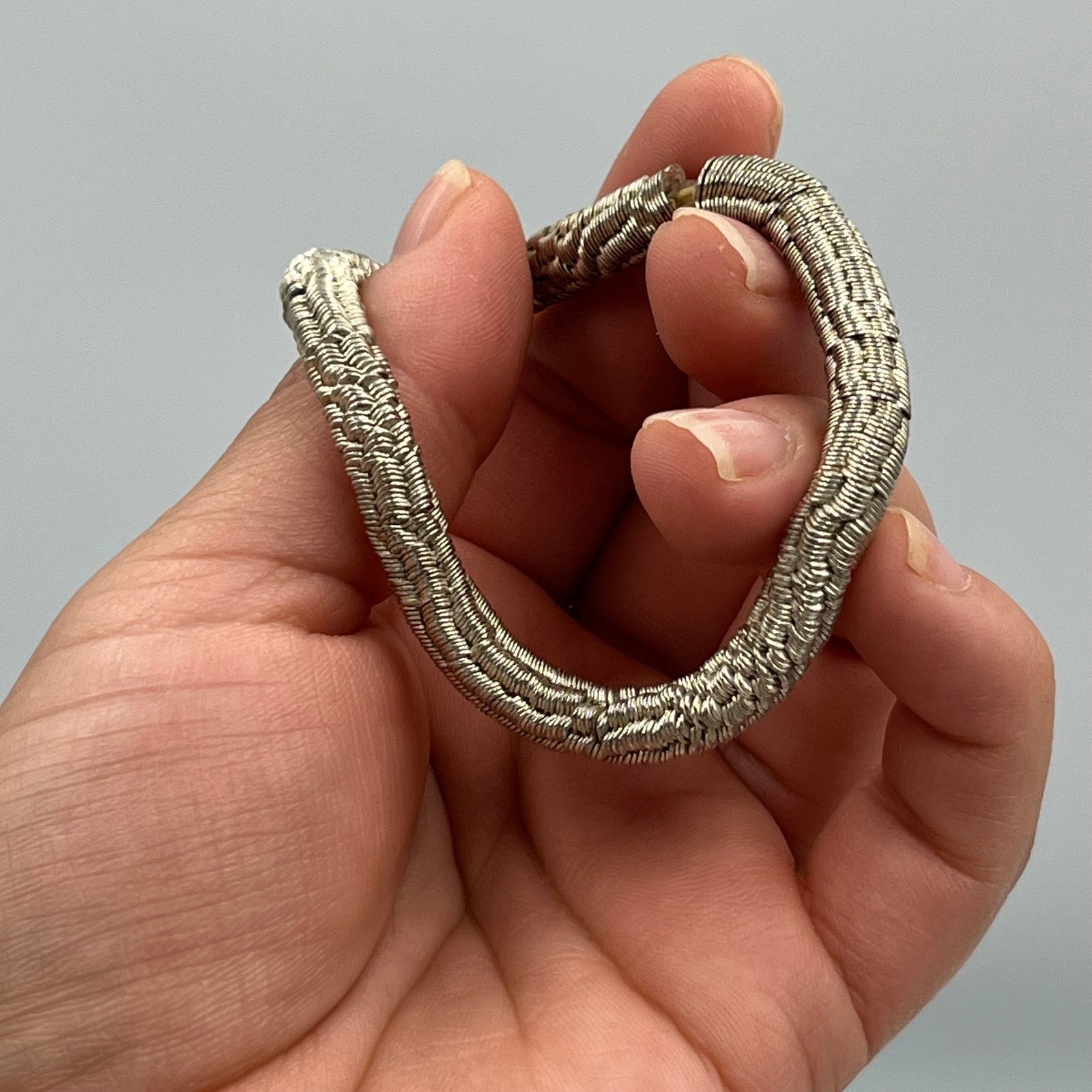 Vintage Silver Tone Coiled Wire Wrap Bracelet Textured Multi Strand Cuff Bangle