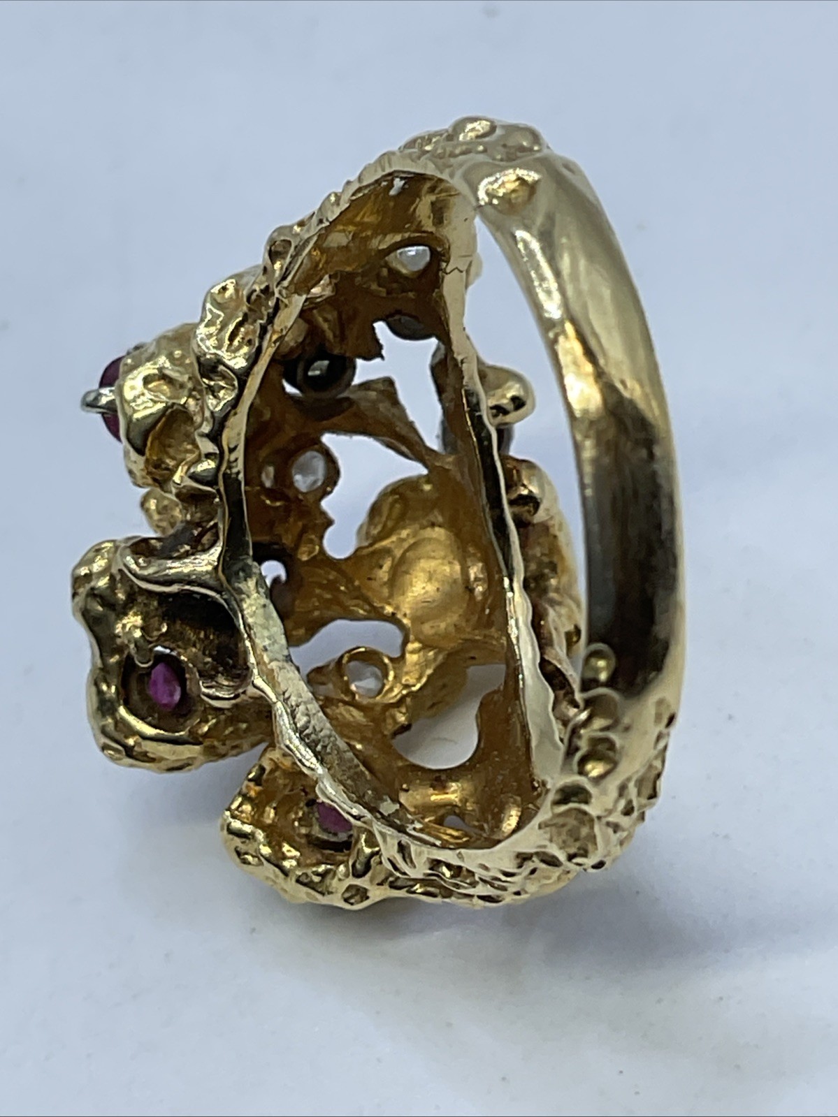 BEAUTIFUL Ladies Ring Solid 17K Yellow Gold Diamond & Ruby VINTAGE HANDMADE10.3g