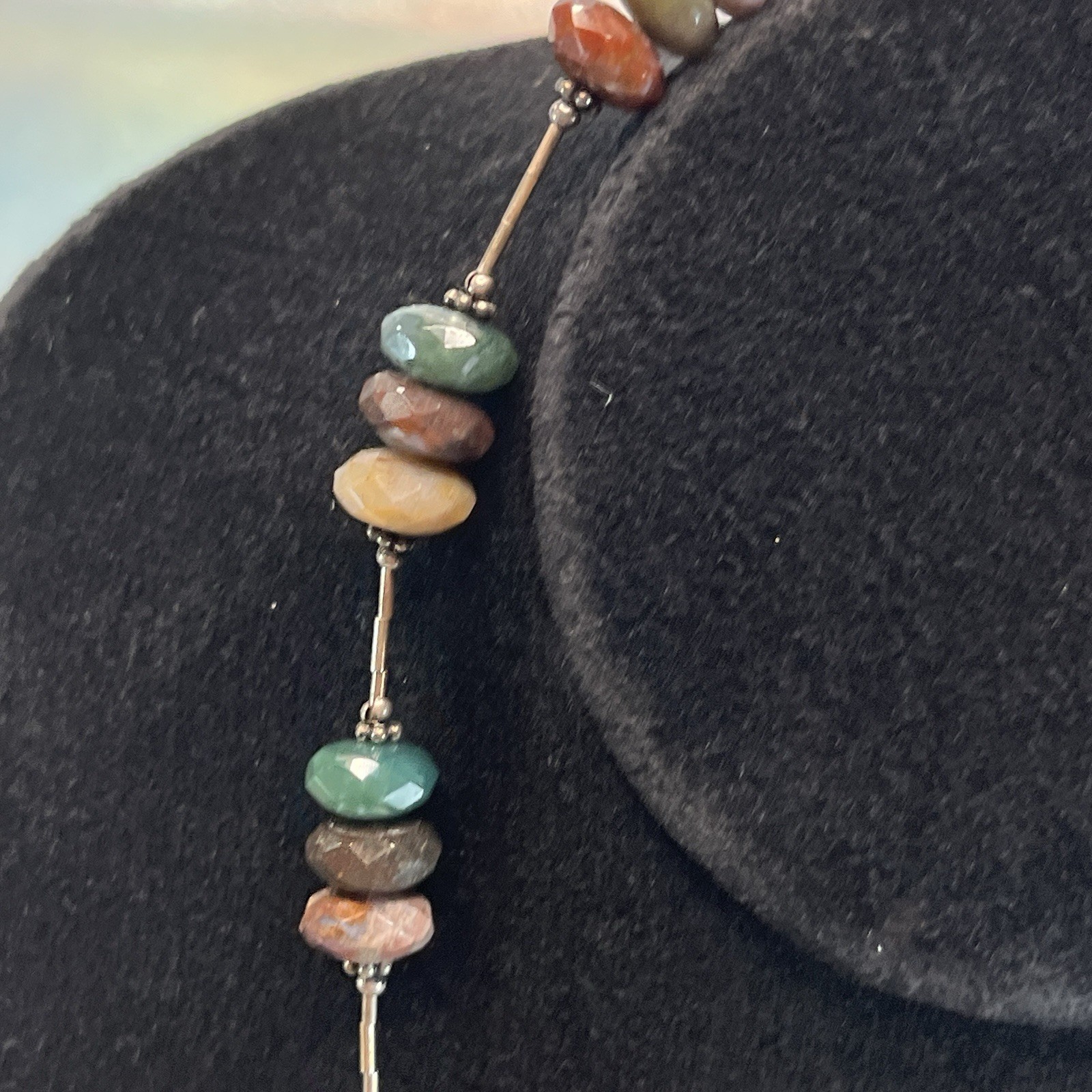 Vintage 18” Faceted Agate Necklace With Sterling Closure