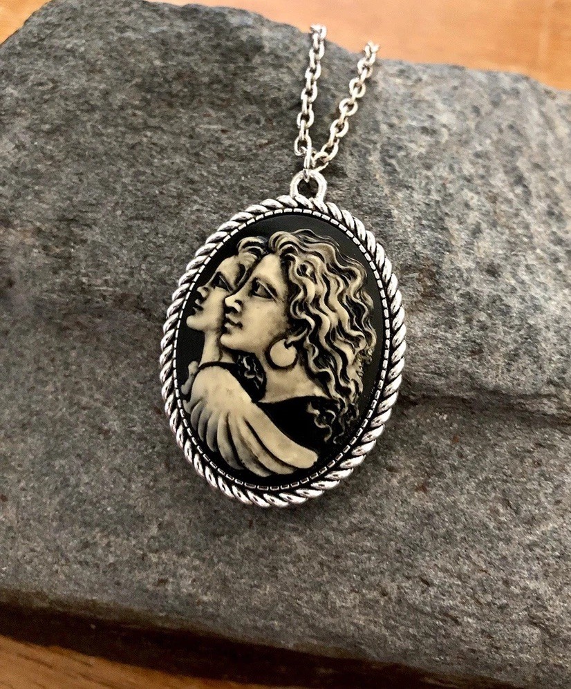 Sisters, Family, Friends, Mother & Daughter Cameo Necklace, Memorial, Angel Wing