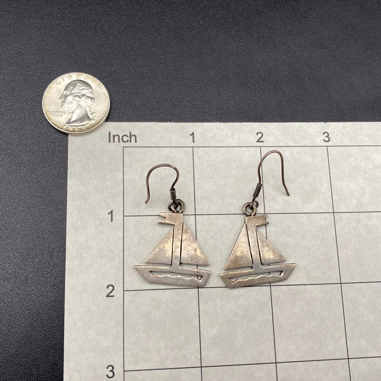 Vintage Mexico Sailboat Sterling Silver Dangle Earrings