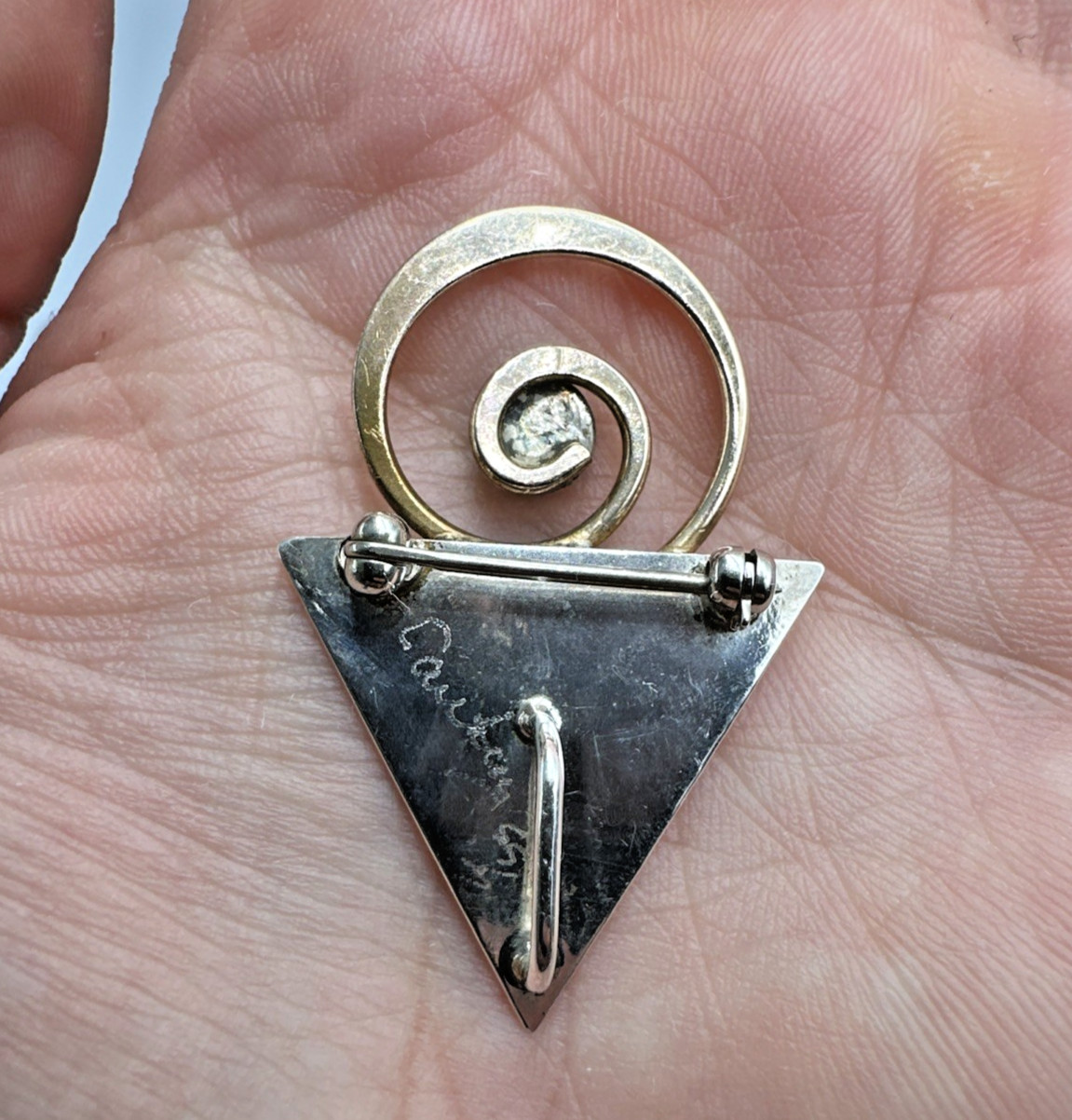 Vtg Abstract Modernist Courtney Peterson Silver Brass and Opal Brooch Pendant