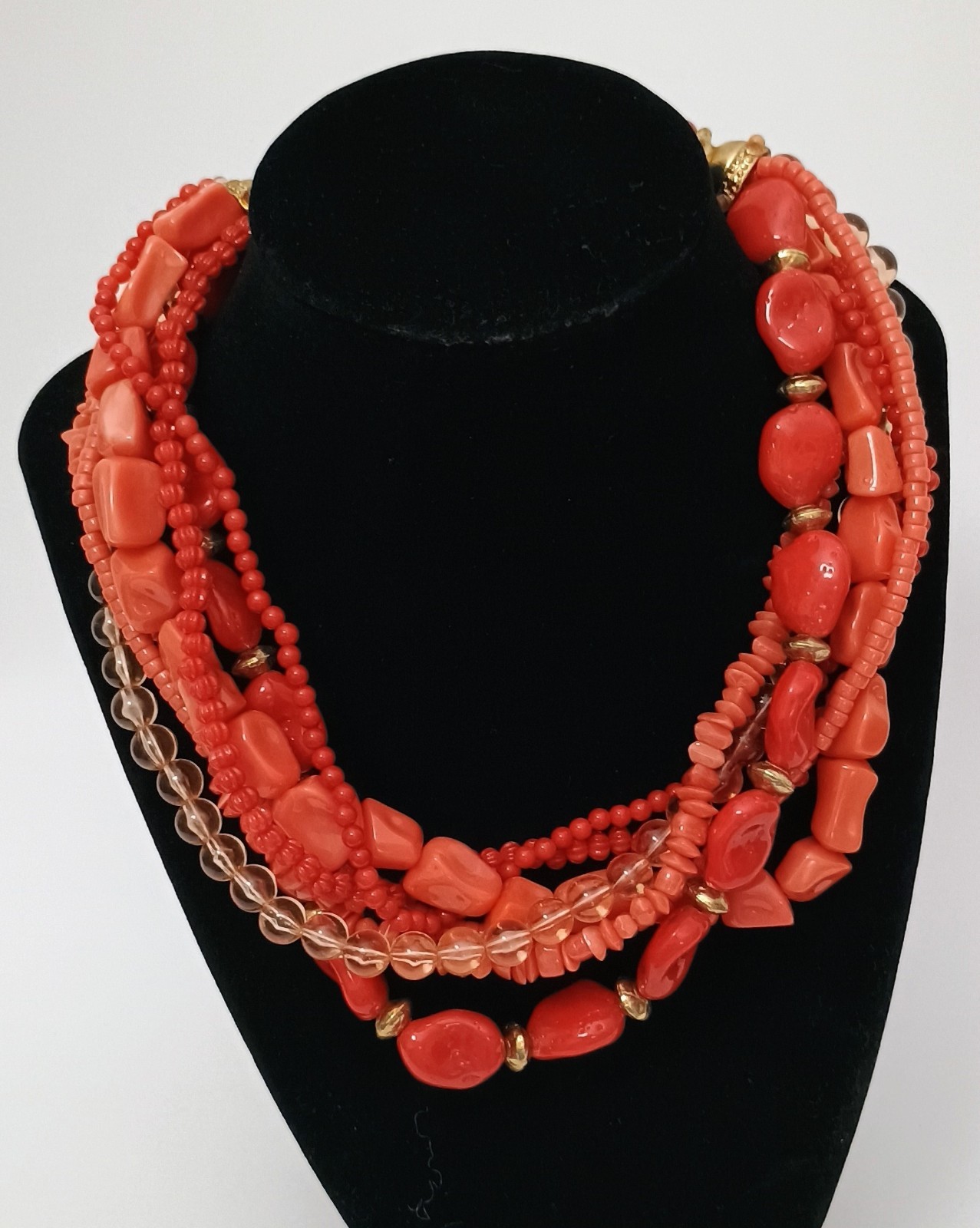 Vintage 60s-80s Multi Strand Faux Coral Chunky Statement Necklace Choker Style