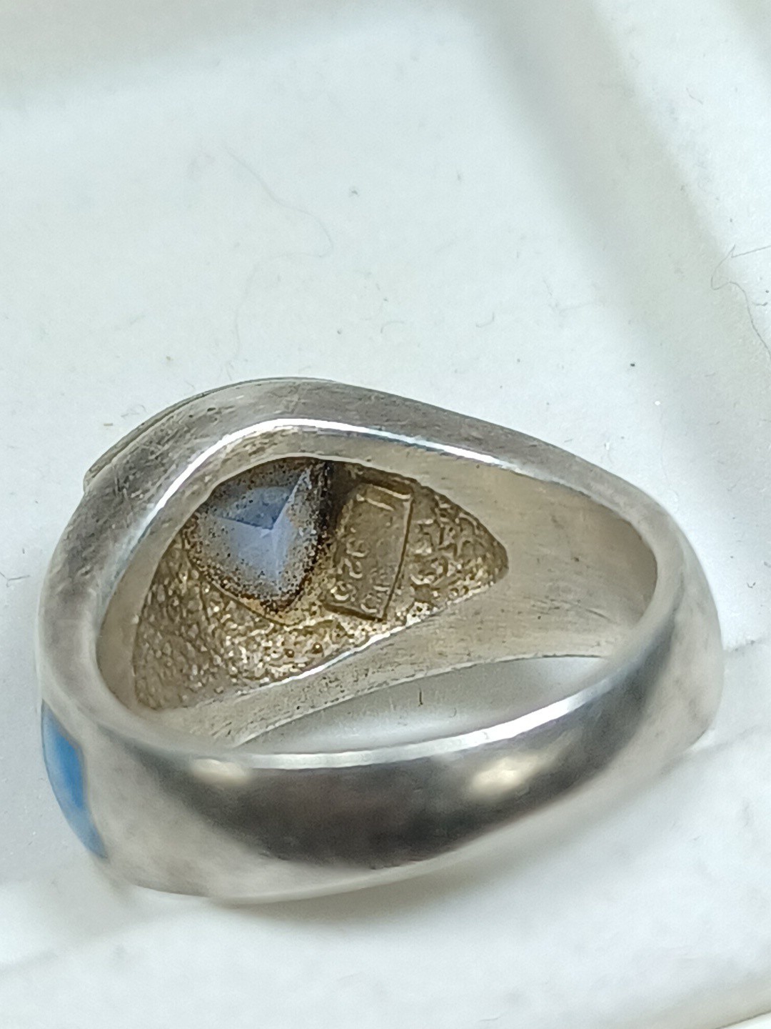Vintage Sterling Silver Ring Blue Topaz Trillion Cut Stone Turquoise Accents