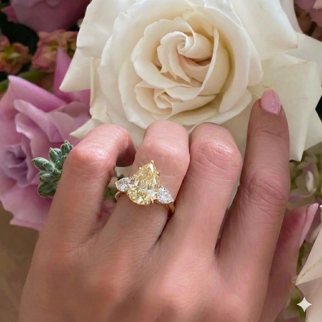 Platinum 18k Gold Engagement Ring 7.13ct.Natural Pear Champagne Diamond GIA