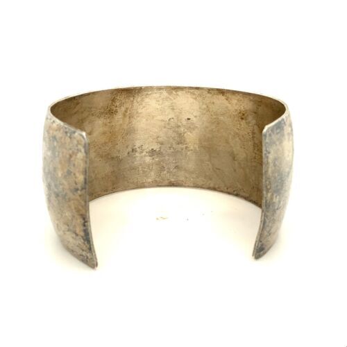 Vintage Signed Ben J. Chavez Navajo Sterling Hammer Works Wide Cuff Bracelet 7