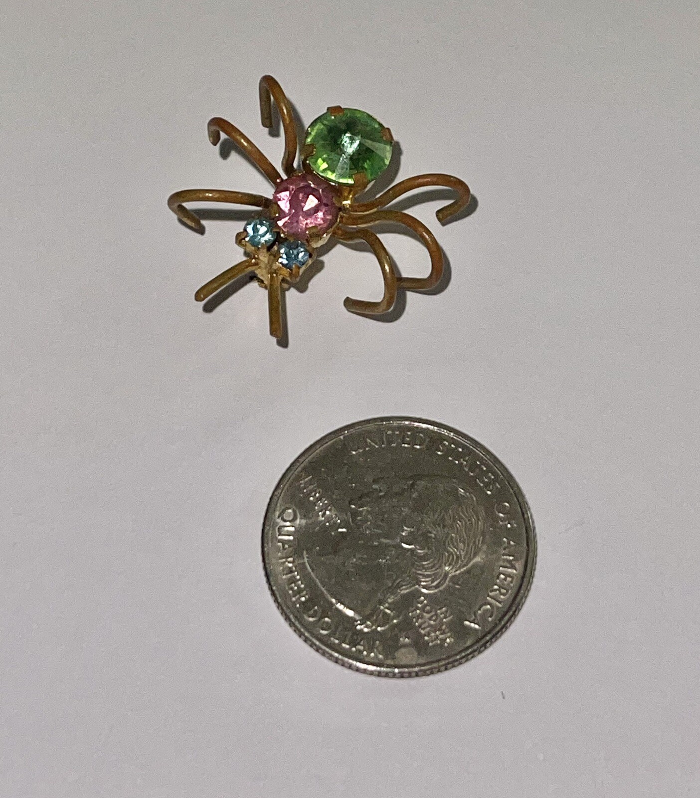 Antique Austrian Pastel Crystal Art Glass Spider Bug 6 Legs Goldstone Brooch