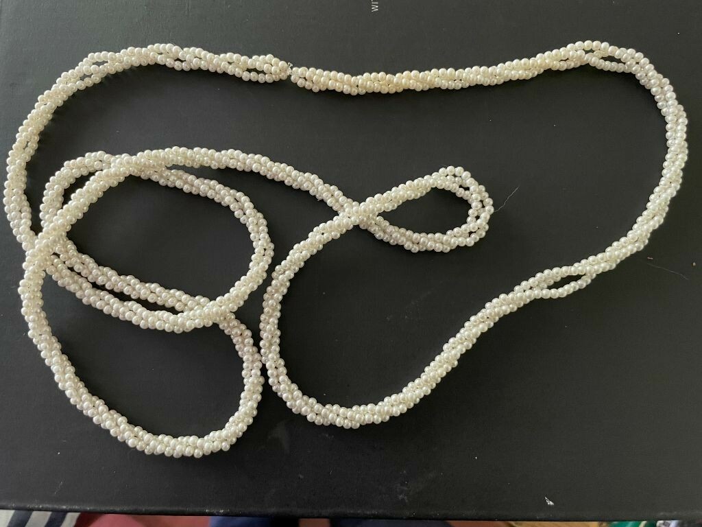 Vintage Extra Long Faux Seed Pearl Rope Multi-Strand Twist Necklace 22.5 in 