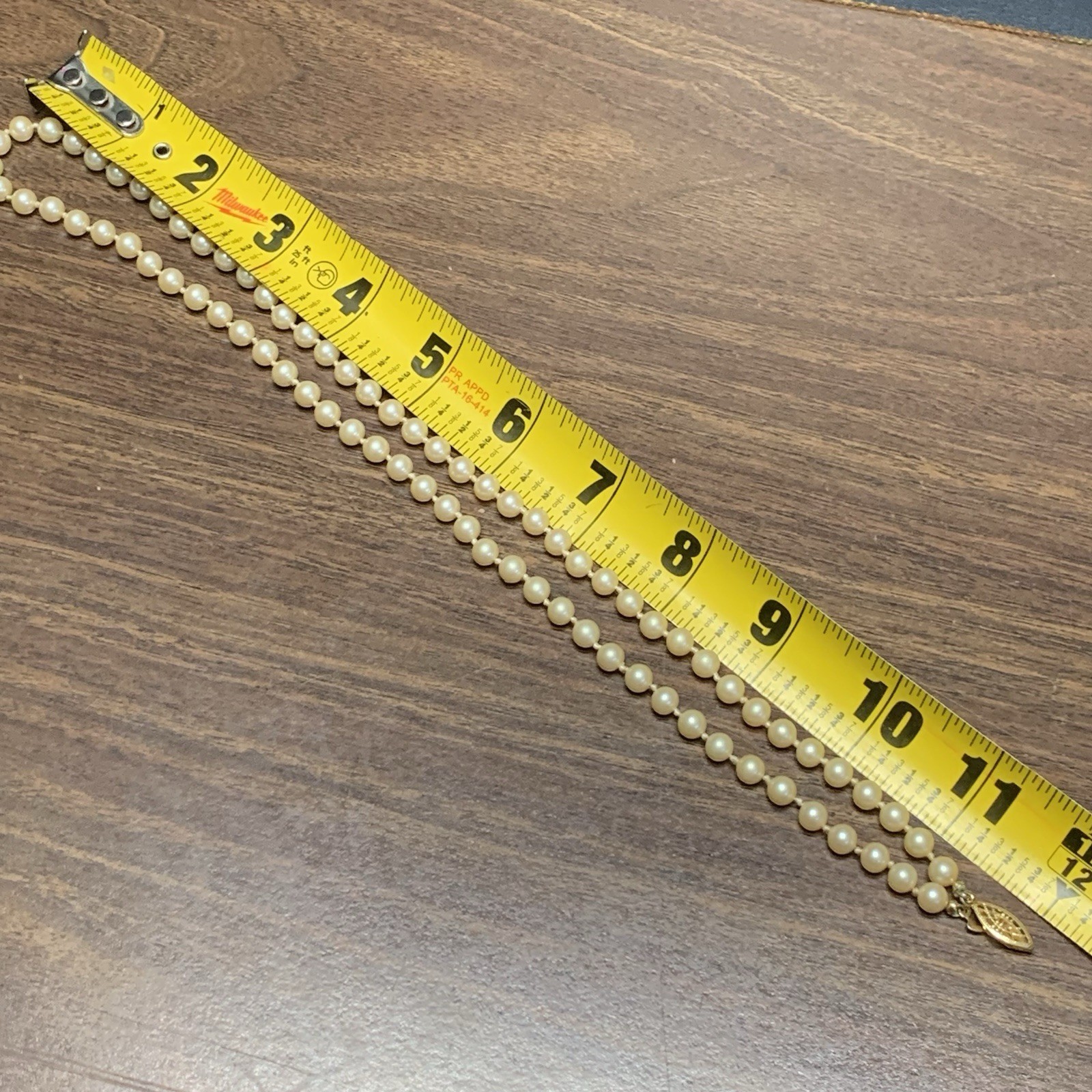 Vintage Hand Strung Faux Pearl Necklace 24”, Gold Tone Fish Hook Clasp Japan