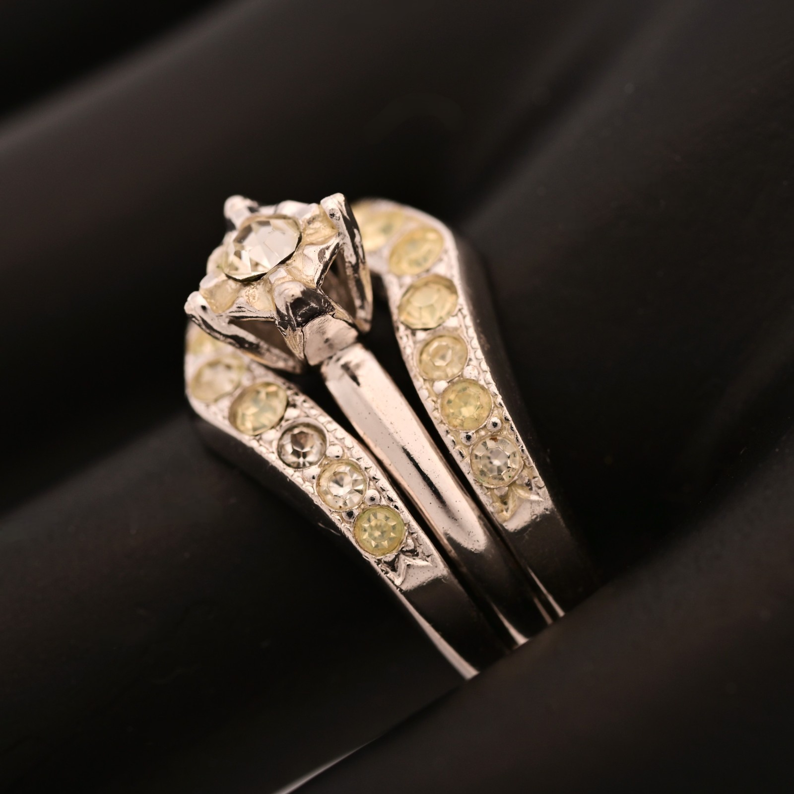 Original Vintage Designer Sterling Silver Moissanite Gemstone Estate Double Ring
