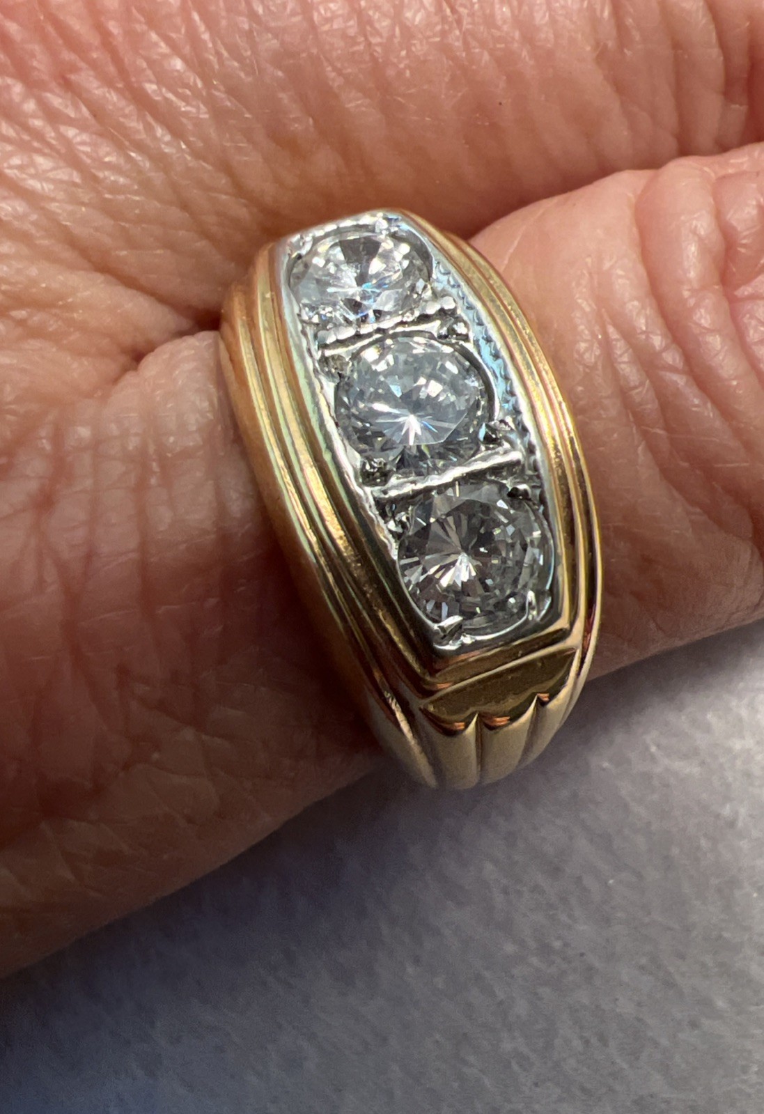 Vintage Uncas 14K Gold Plated 3 Stone Ring Size 8 Gorgeous Art Deco Style
